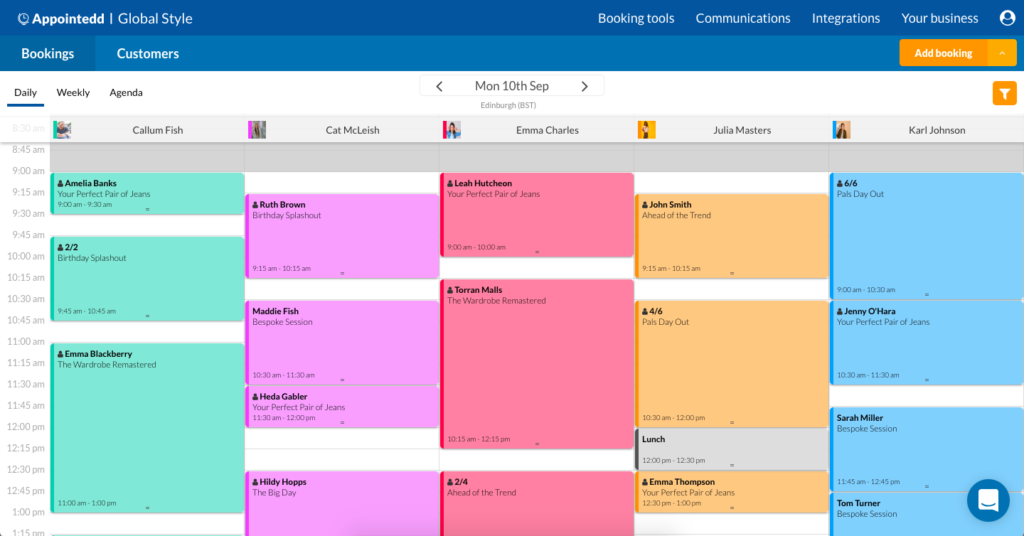 Current Appointedd booking dashboard design