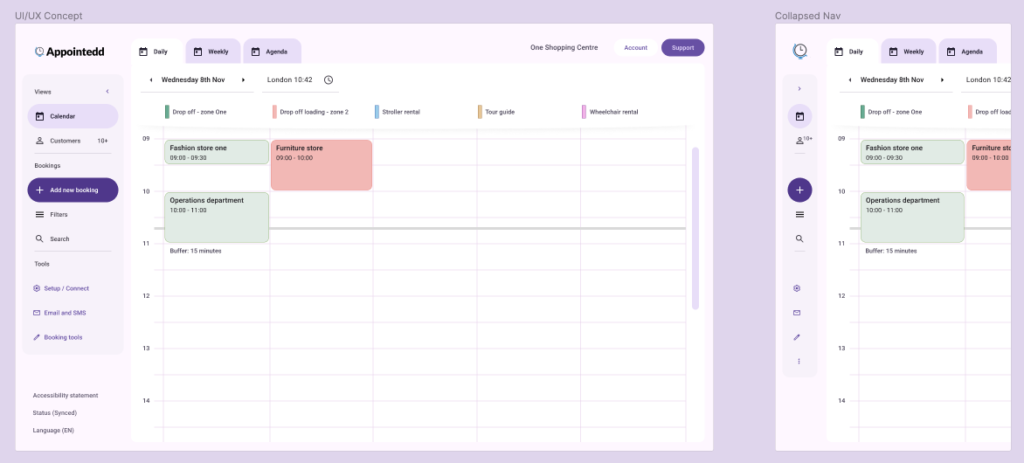 UX and UI dashboard example with version that has primary navigation collapsed